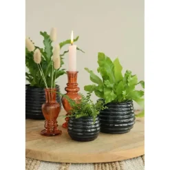 Bloempotten Voor Binnen-Ideas 4 Seasons Ideas4seasons Plantenpot ribbel - zwart - D14 x H10 cm