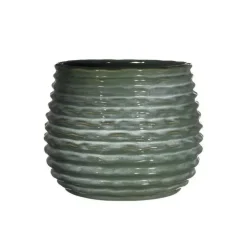 Ideas 4 Seasons Ideas4seasons Plantenpot ribbel - donkergroen - D16 x H13 cm