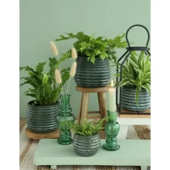 Ideas 4 Seasons Ideas4seasons Plantenpot ribbel - donkergroen - D16 x H13 cm