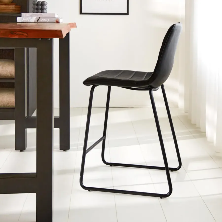 Dimehouse Industriële barkruk Mark zwart - Zithoogte 65 cm - Kunstleder - Zwart