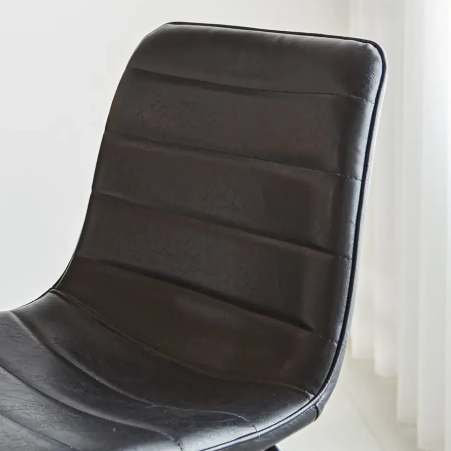 Dimehouse Industriële barkruk Mark zwart - Zithoogte 65 cm - Kunstleder - Zwart