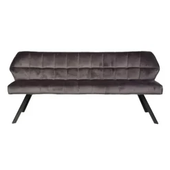 Eetkamerbanken-Dimehouse Industriële eetkamerbank Romy velvet 180 cm grijs - 190x180x81 cm - Stof - Grijs