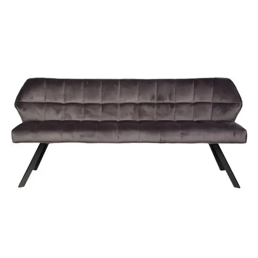 Eetkamerbanken-Dimehouse Industriële eetkamerbank Romy velvet 180 cm grijs - 190x180x81 cm - Stof - Grijs