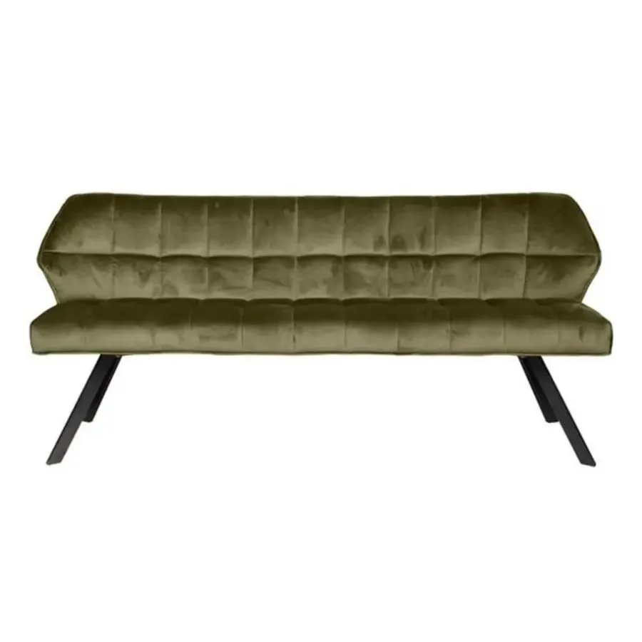 Dimehouse Industriële eetkamerbank Romy velvet 180 cm groen - 190x190x84 cm - Stof - Groen