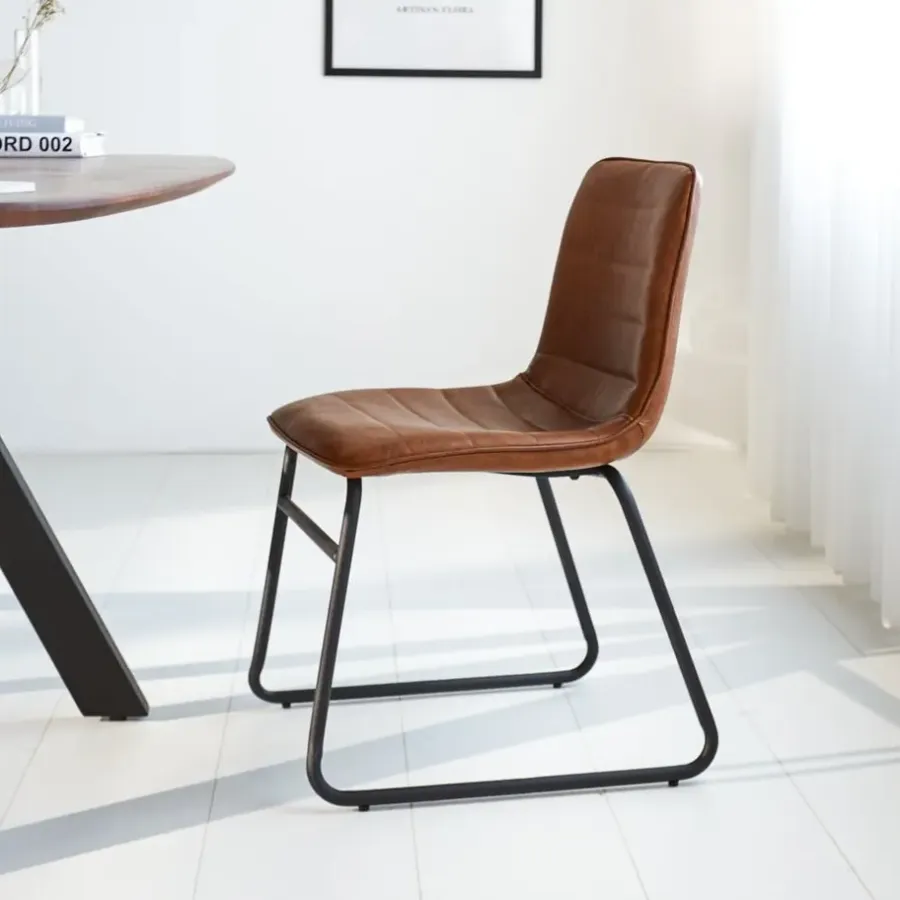 Eetkamerstoelen-Dimehouse Industriële eetkamerstoel Mark cognac - Kunstleder - Bruin