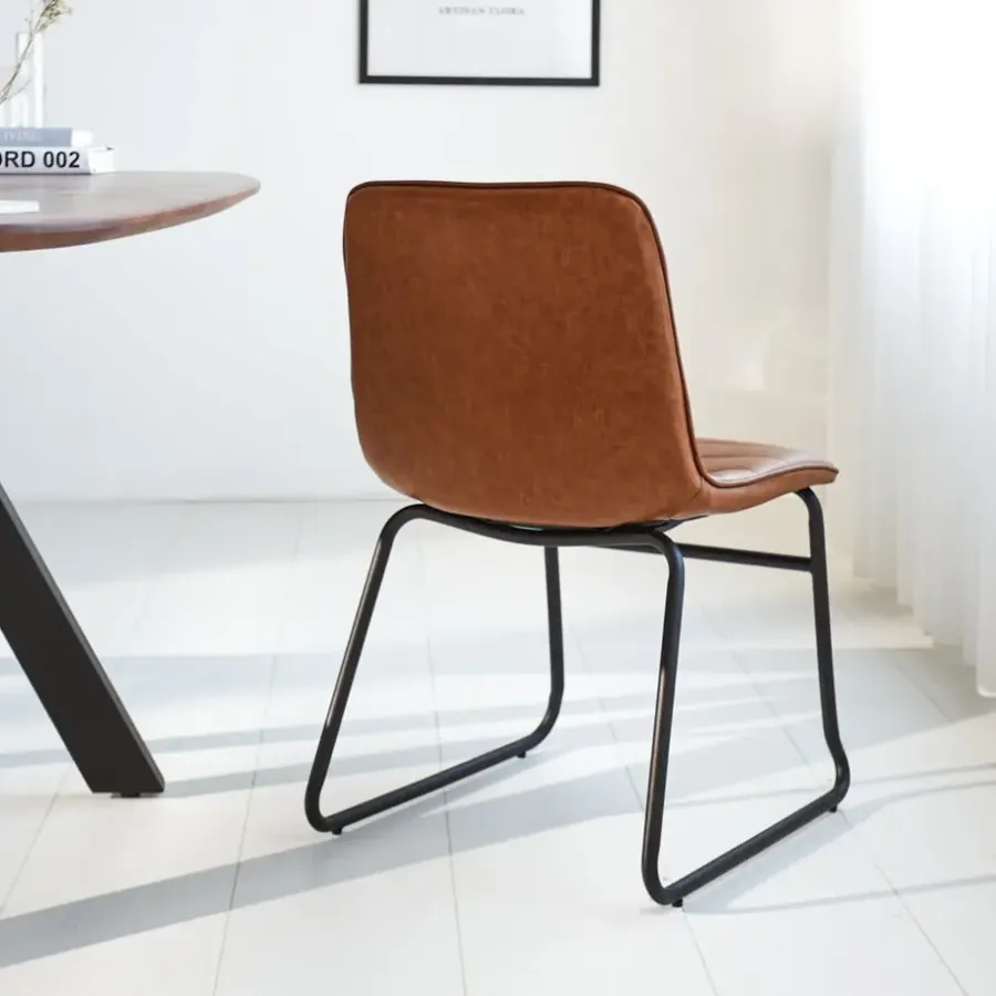 Eetkamerstoelen-Dimehouse Industriële eetkamerstoel Mark cognac - Kunstleder - Bruin