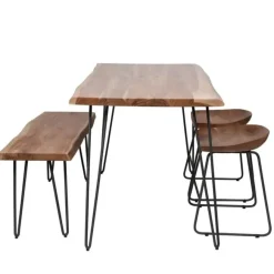 Industriële Eettafels-Dimehouse Industriële eettafel acaciahout Novi 130x70 cm - Hout - Bruin