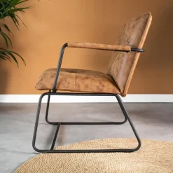 Dimehouse Industriële fauteuil Hailey groen ecoleder - Leder - Groen