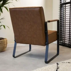 Dimehouse Industriële fauteuil Peter Cognac - Kunstleder - Bruin