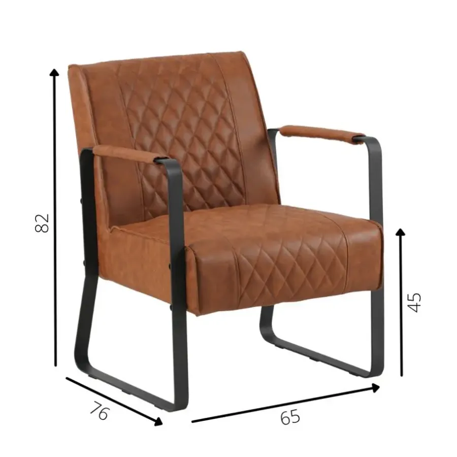 Dimehouse Industriële fauteuil Peter Cognac - Kunstleder - Bruin