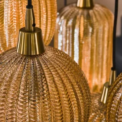 Dimehouse Industriële hanglamp Olaf amber 7-lichts glas - 38x95x150 cm - Amber color glas