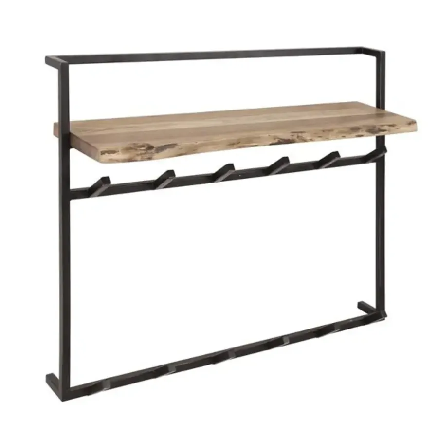 Kapstokken-Dimehouse Industriële kapstok Naomi 12 haken acaciahout metaal 30x100x80 cm Hout