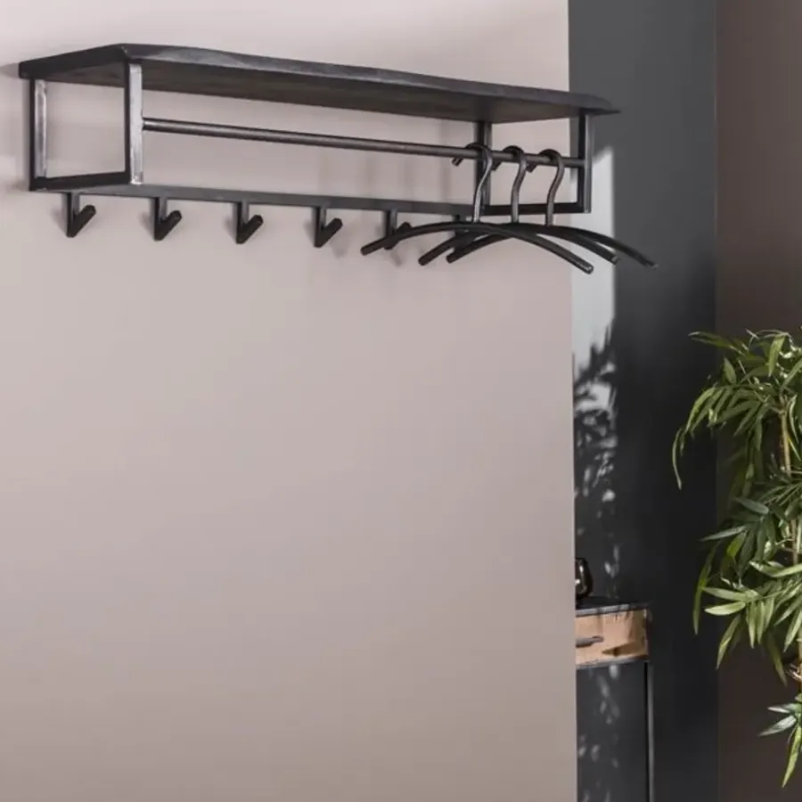 Dimehouse Industriële kapstok Yme acaciahout metaal - 30x100x27 cm - Hout - Bruin