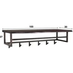 Dimehouse Industriële kapstok Yme acaciahout metaal - 30x100x27 cm - Hout - Bruin