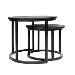 Dimehouse Industriële salontafel set van 2 Rosa zwart - 54x54x44 cm - Mangohout - Zwart