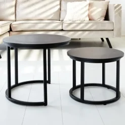 Dimehouse Industriële salontafel set van 2 Rosa zwart - 54x54x44 cm - Mangohout - Zwart