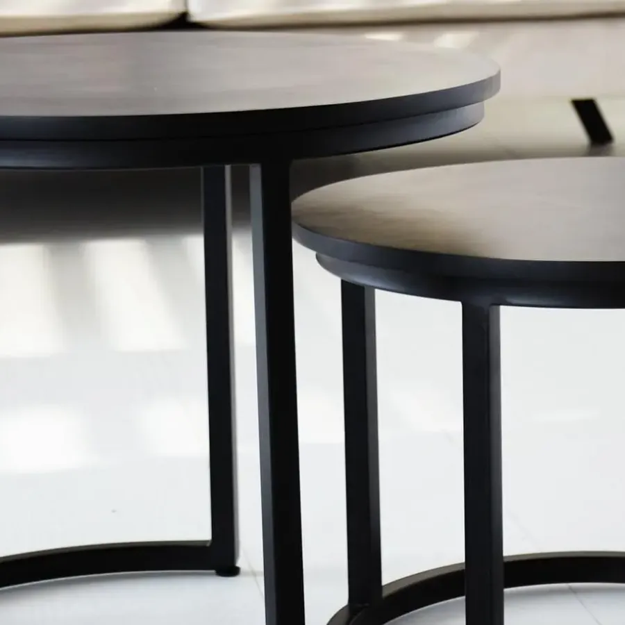 Dimehouse Industriële salontafel set van 2 Rosa zwart - 54x54x44 cm - Mangohout - Zwart