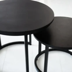 Dimehouse Industriële salontafel set van 2 Rosa zwart - 54x54x44 cm - Mangohout - Zwart