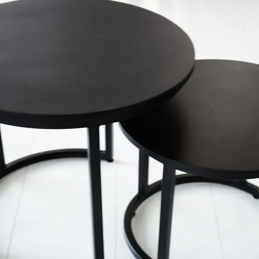 Dimehouse Industriële salontafel set van 2 Rosa zwart - 54x54x44 cm - Mangohout - Zwart