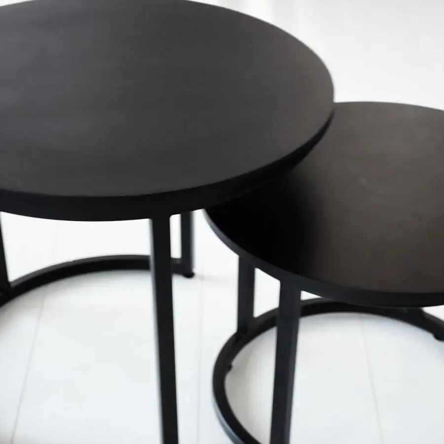 Dimehouse Industriële salontafel set van 2 Rosa zwart - 54x54x44 cm - Mangohout - Zwart