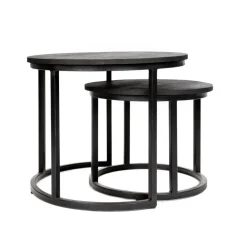 Dimehouse Industriële salontafel set van 2 Rosa zwart - 54x54x44 cm - Mangohout - Zwart