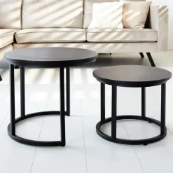 Dimehouse Industriële salontafel set van 2 Rosa zwart - 54x54x44 cm - Mangohout - Zwart
