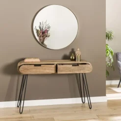 Sidetables-Dimehouse Industriële sidetable Jasmine 2 lades mangohout 30x120x76 cm Mangohout