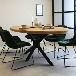 Dimehouse Industriële tafel ovaal Oregon mangohout 180x100 cm - Mangohout - Bruin