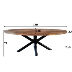 Dimehouse Industriële tafel ovaal Oregon mangohout 180x100 cm - Mangohout - Bruin