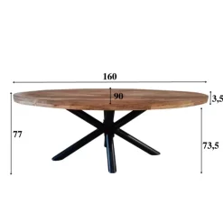 Dimehouse Industriële tafel ovaal Oregon mangohout 180x100 cm - Mangohout - Bruin