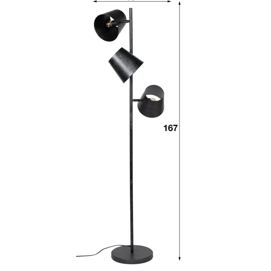 Staande Lampen-Dimehouse Industriële vloerlamp Carta 3-lichts zwart metaal 167x40x167 cm Metaal
