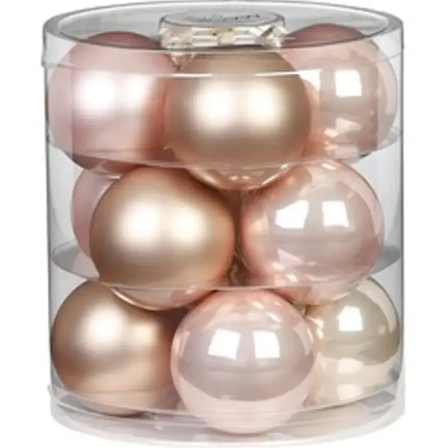 Kerstballen|Kerstdecoratie-Inge-glas Inge Christmas Kerstballen - 12st - glas - parel roze - 8cm