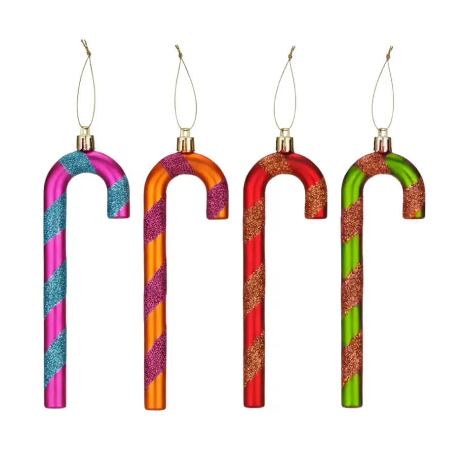 Kerstballen|Kerstdecoratie-Inge-glas Inge goods Kersthangers - 4x - zuurstokken - gekleurd - 14 cm
