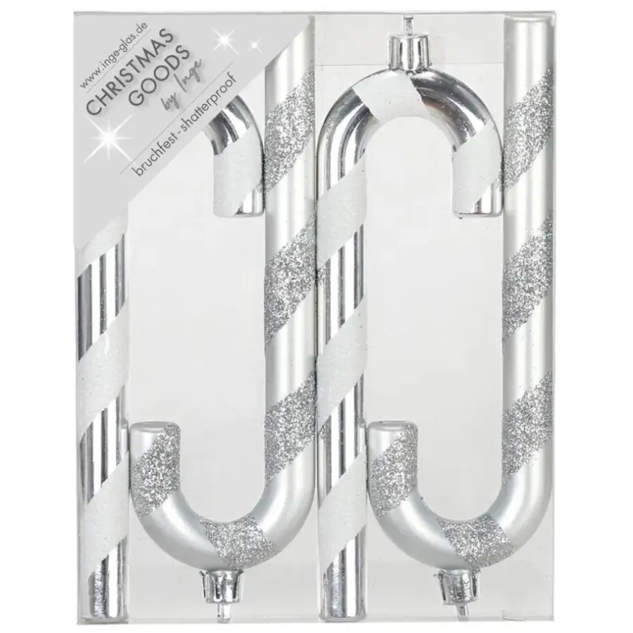 Inge-glas Inge goods Kersthangers - 4x - zuurstokken - zilver - 14 cm