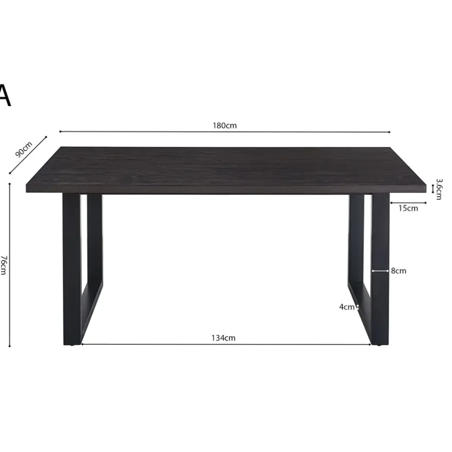 Rechthoekige Eettafels-Interiax Eettafel 'Oliver' 180 cm Decor Donkerbruin