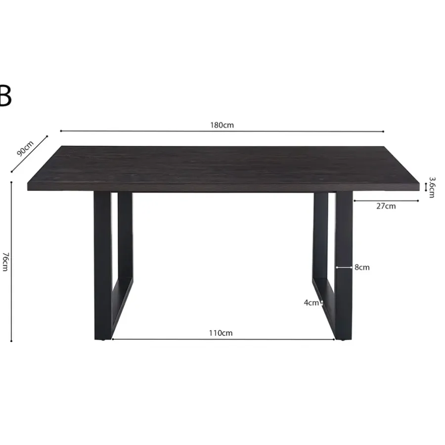 Rechthoekige Eettafels-Interiax Eettafel 'Oliver' 180 cm Decor Donkerbruin