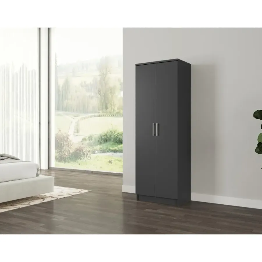 Interiax Kledingkast 'Amelie' - Antraciet - 2 Deurs - 180x80x40 cm
