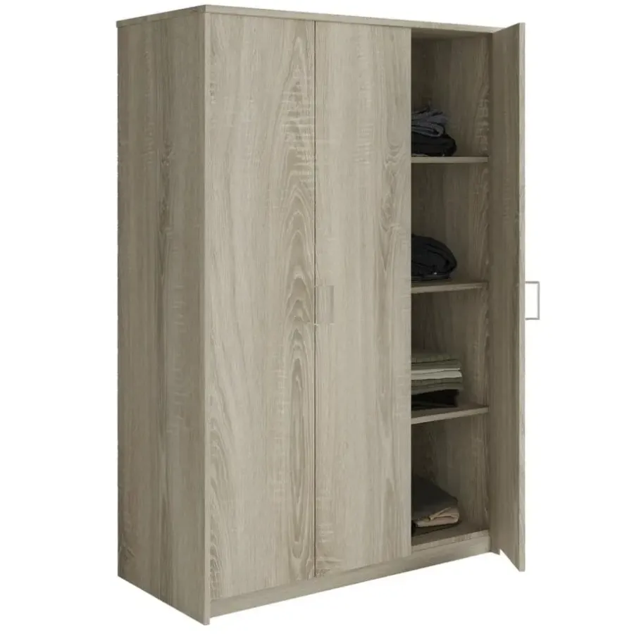 Kledingkasten|Kledingkasten-Interiax Kledingkast 'Amelie' - Sonoma Eik - 3 Deurs - 180x120x54 cm