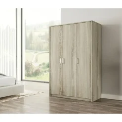 Kledingkasten|Kledingkasten-Interiax Kledingkast 'Amelie' - Sonoma Eik - 3 Deurs - 180x120x54 cm