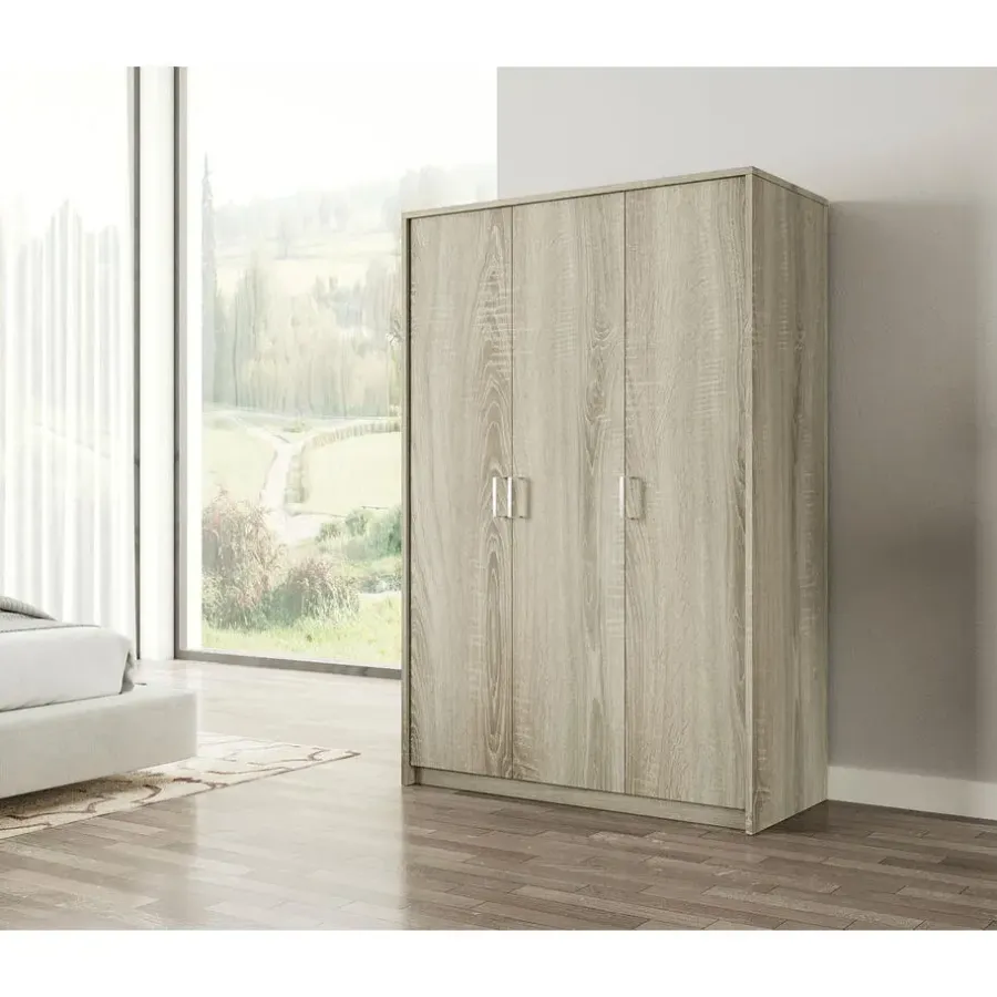 Kledingkasten|Kledingkasten-Interiax Kledingkast 'Amelie' - Sonoma Eik - 3 Deurs - 180x120x54 cm