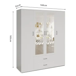 Interiax Kledingkast 'Lena' - Sonoma Eik - 4 Deurs - 185x160x52cm