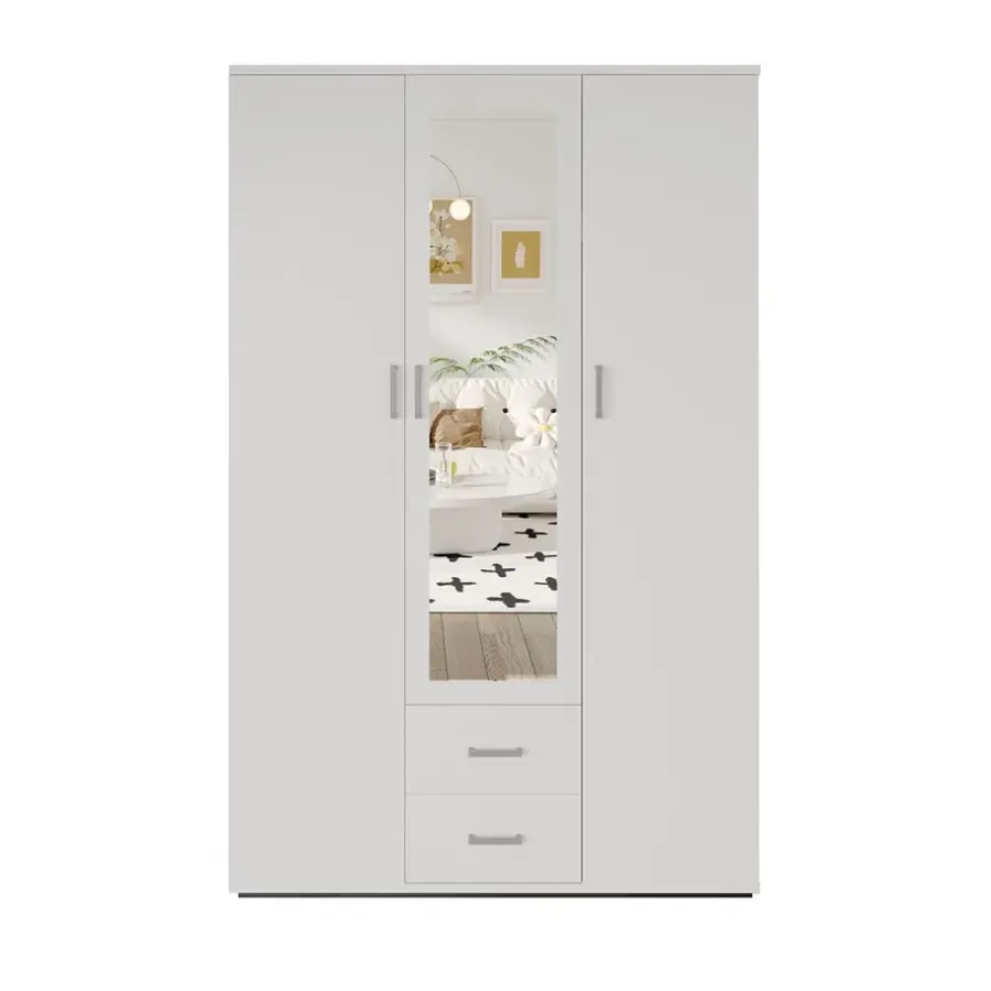 Interiax Kledingkast 'Lena' - Wit - 3 Deurs - 185x120x52cm