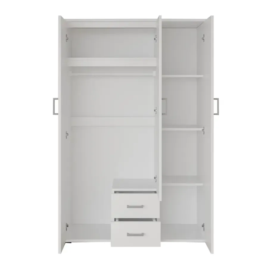 Interiax Kledingkast 'Lena' - Wit - 3 Deurs - 185x120x52cm