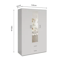 Interiax Kledingkast 'Lena' - Wit - 3 Deurs - 185x120x52cm