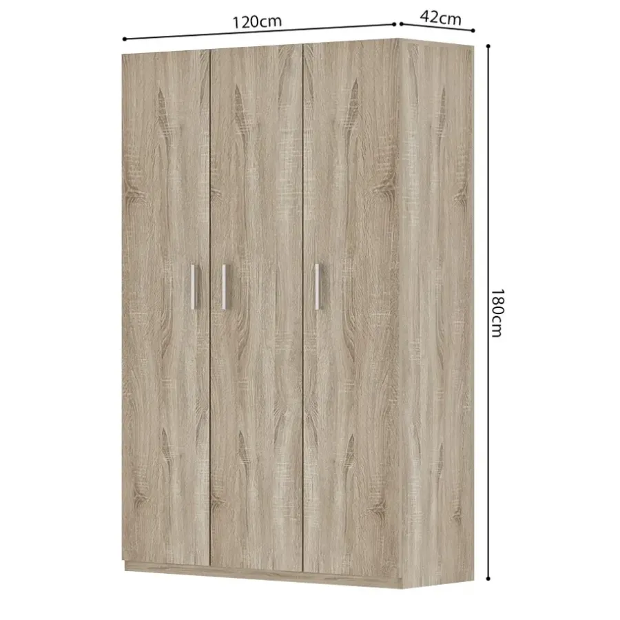 Interiax Kledingkast 'Mila' - Sonoma Eik - 3 Deurs - 180x120x42 cm