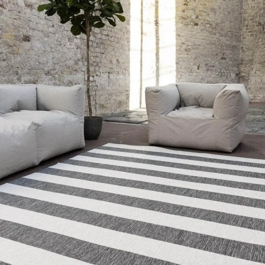 Buiten Vloerkleden|Buiten Vloerkleden-Eva Interior Interieur05 Buitenkleed Stripes Grijs/Wit dubbelzijdig - 230 x 160 cm