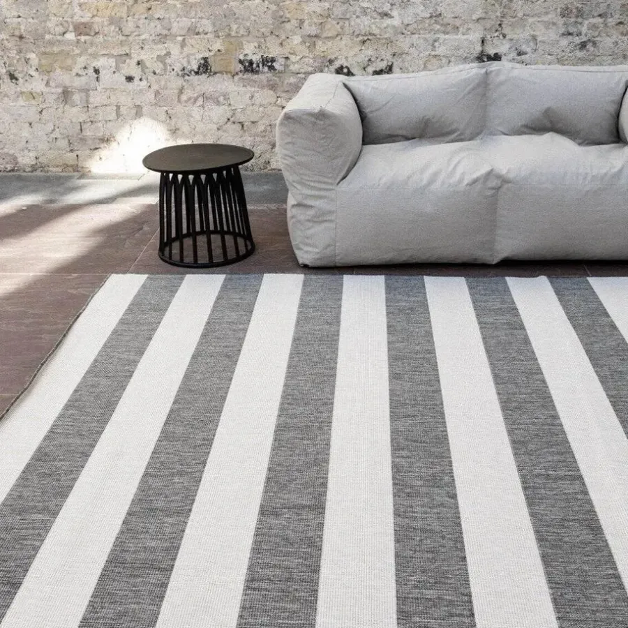 Buiten Vloerkleden|Buiten Vloerkleden-Eva Interior Interieur05 Buitenkleed Stripes Grijs/Wit dubbelzijdig - 230 x 160 cm