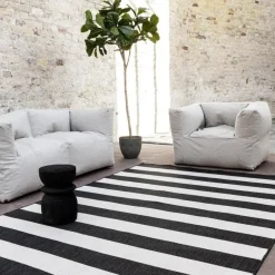 Buiten Vloerkleden|Buiten Vloerkleden-Eva Interior Interieur05 Buitenkleed Stripes zwart/wit dubbelzijdig - 290 x 200 cm