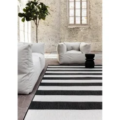 Buiten Vloerkleden|Buiten Vloerkleden-Eva Interior Interieur05 Buitenkleed Stripes zwart/wit dubbelzijdig - 290 x 200 cm