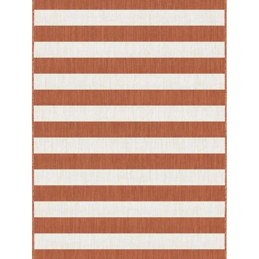 Buiten Vloerkleden|Buiten Vloerkleden-Eva Interior Interieur05 Buitenkleed Stripes roest/wit dubbelzijdig - 290 x 200 cm